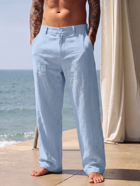 2026 Spring and Autumn New American Linen Pants Simple Cotton Blended Solid Color Versatile Casual Pants for Men
