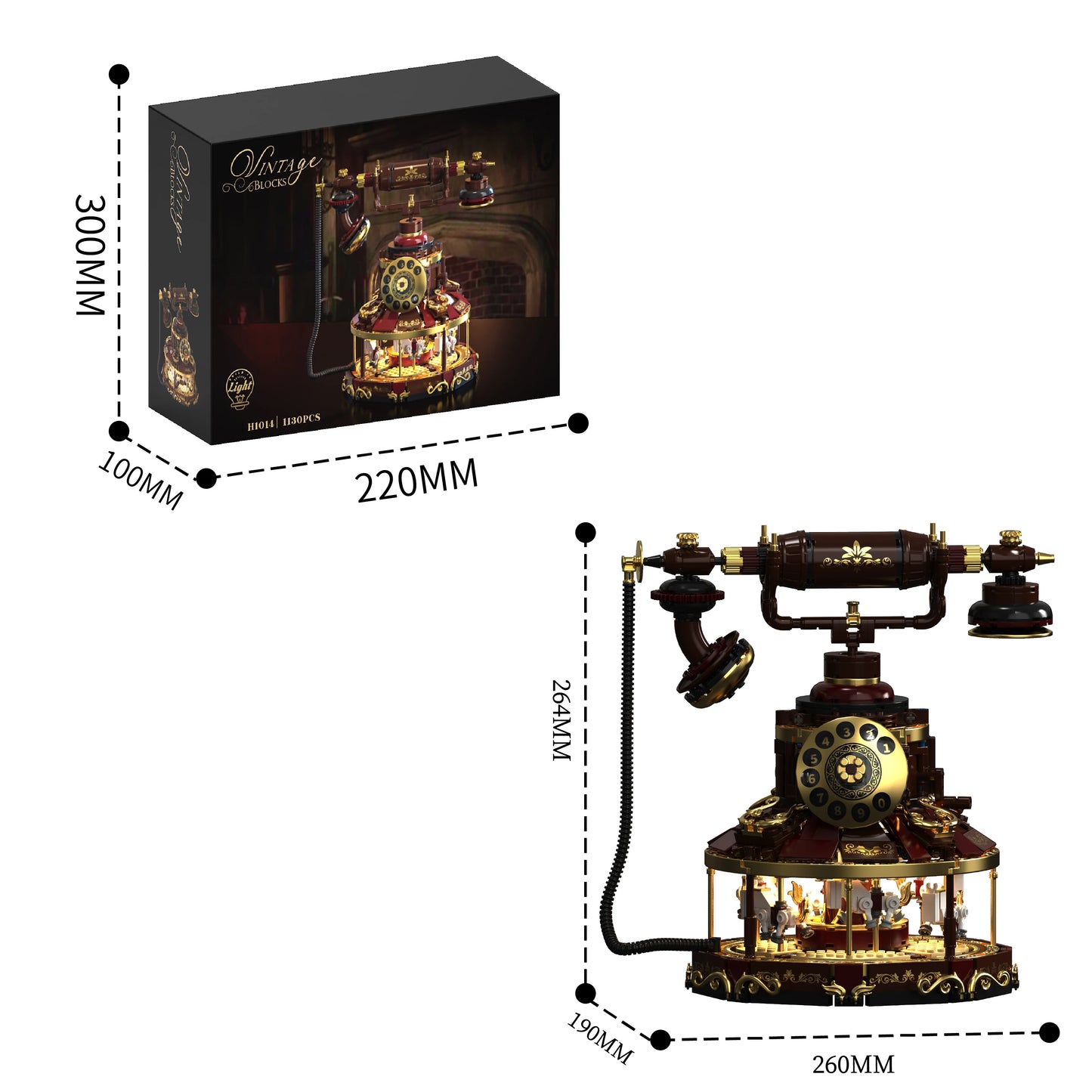 H1014 Retro Electrical LED Telephone Carousel Building Blocks DIY Model Desktop Decor Adult Collectible Gift Birthday Holiday