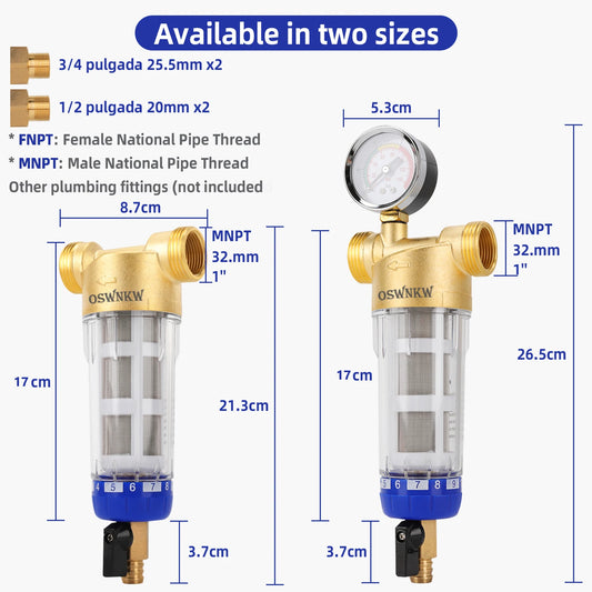 OSWNKW-05 Pre Filter Purifier Whole House Spin Down Sediment Water Filter Central Prefilter System Backwash Stainless Steel Mesh