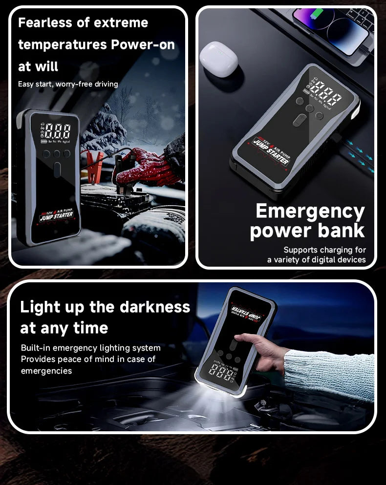 1500A Car Jump Starter Power Bank Portable 150PSI Air Pump Car Battery Emergency Boosters Starting Device Car Starter 2025