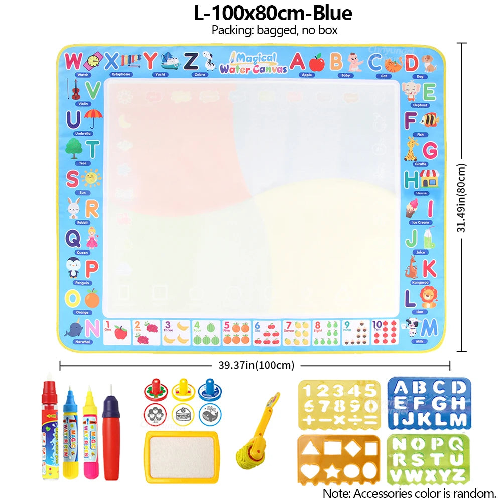 No Mess Kids Water Drawing Mat Doodle Coloring Board with Magic Pens & Stamps Educational Montessori Toy Gift for Boys Girls