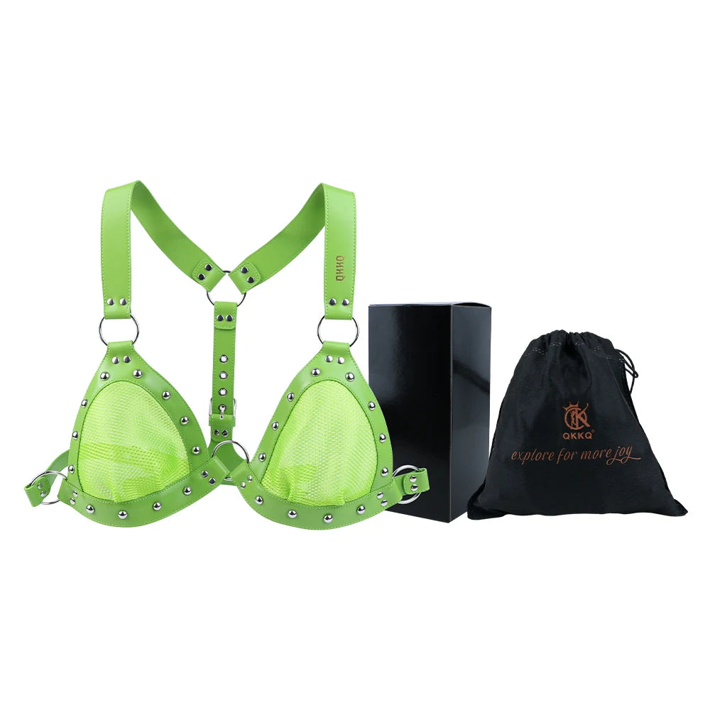 FRKO Sexy Mesh Bra Erotic Costumes Breast Bondage Harness PU Belt Women BDSM Slave Games Underwear Flirting Sex Toys For Couples