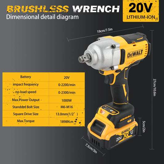 DEWALT DCF900 20V High Torque Brushless Impact Wrench 1/2" 1898Nm 0-2300RPM Cordless Power Tool for Heavy-Duty Work