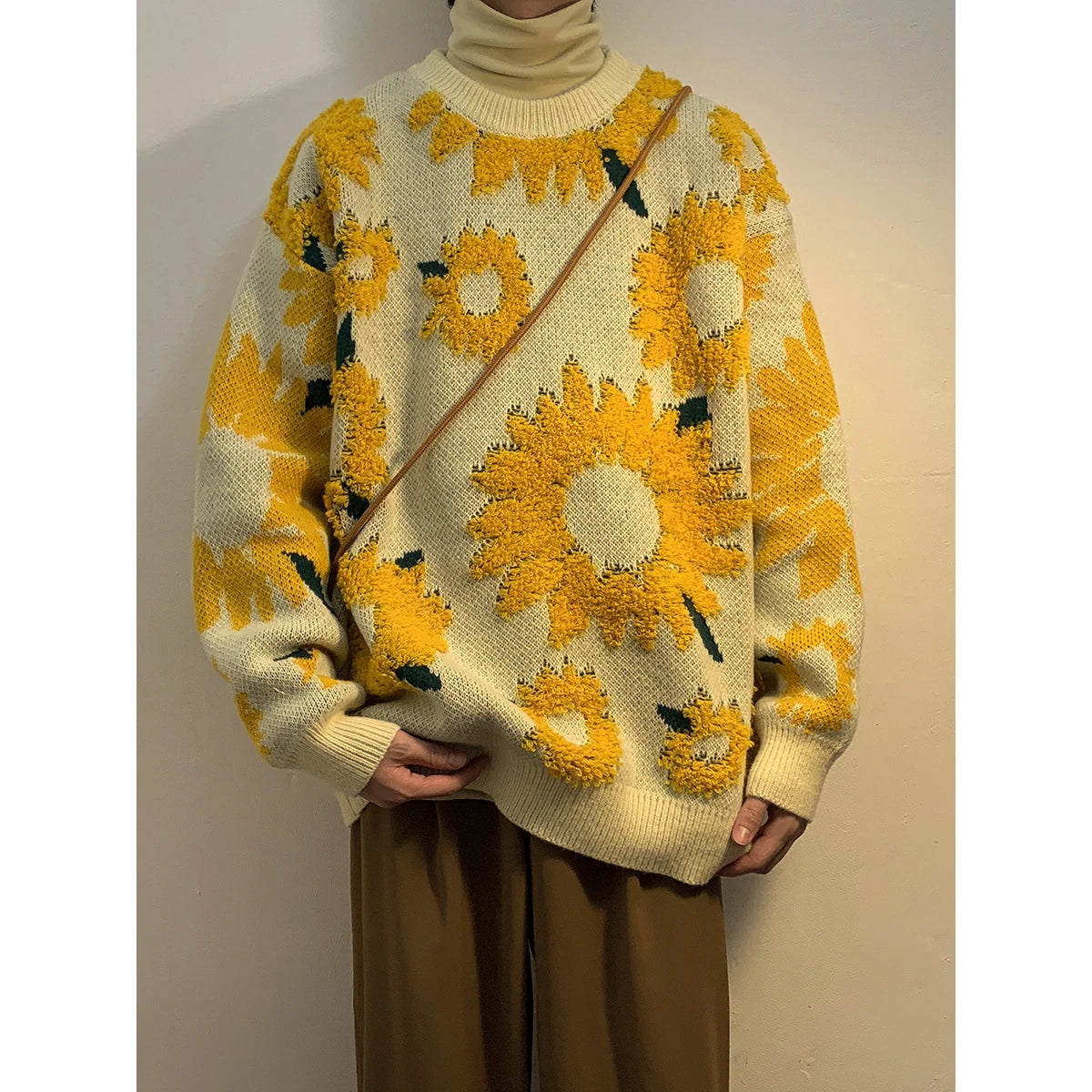 2024 Sweater Winter Sunflower Warm Sweaters Fashion Male O-Neck Pullovers Sweater Men Loose Casual Sweater Thick Knitted Unisex