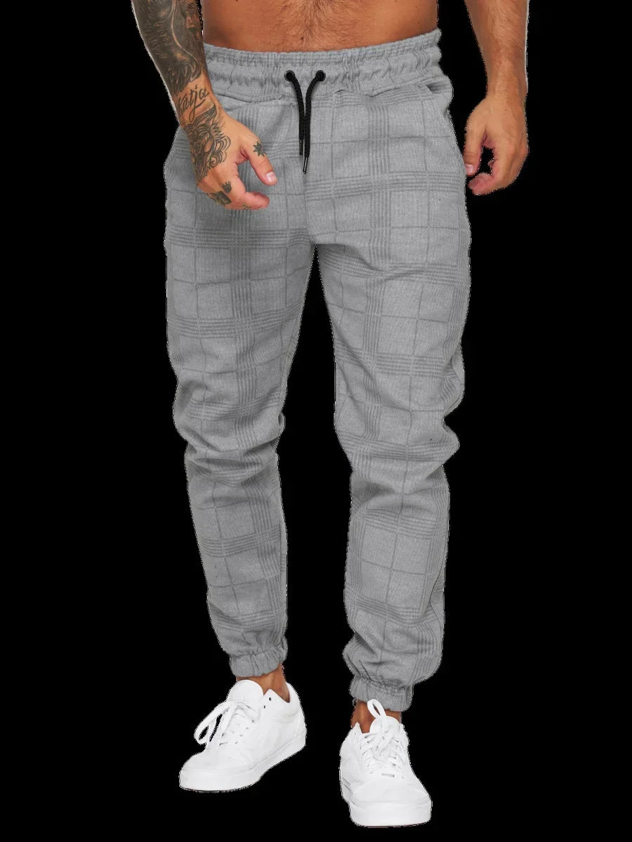 2026 Men's Fashionable Casual Fabric Plaid Design Street Sports Pants for Men's Fitness Gym Wear