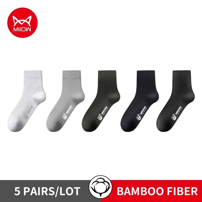 MiiOW 5 Pairs Bamboo Fiber Men Socks Antibacterial Men's Mid Tube Socks Breathable Deodorant Anti Slip Man Warm Mid-calf Socks