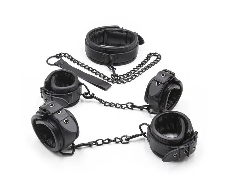 Top quality bdsm bondage set handcuffs and ankle collar fetish slave sex toys bondage man woman sex games for couples.