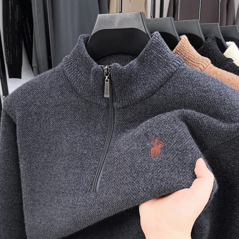 Winter Add Layers to Men's Knitted Sweater Half-Height Zipper High Quality Embroidery Daily Commute British Style Mens Clothing