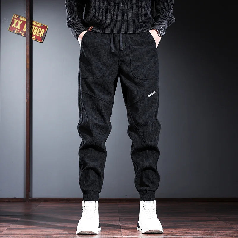 Men's Fleece Lined Thickened Autumn Winter Workwear Pants Loose Fit Low Waist Long Trousers Casual Youth Style Baggy Size