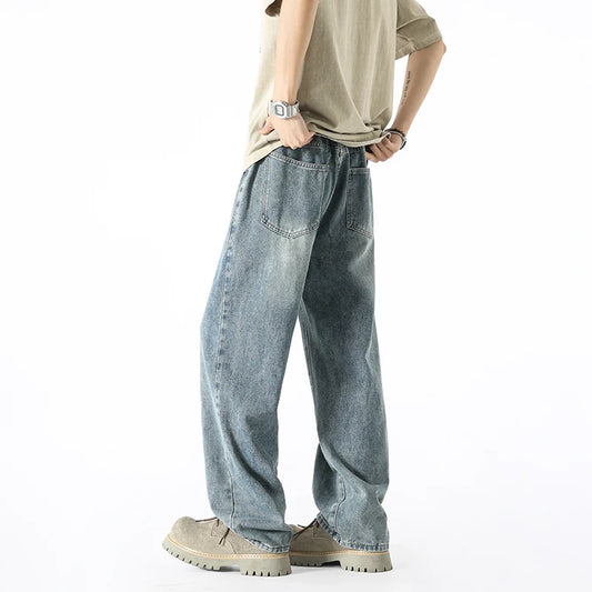 Men's Fashion Jeans Classic America Jeans Y2K Casual Baggy Jeans Straight Leg Retro Wide-legged Jeans Loose Suit Pants Trousers