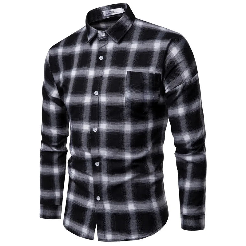 1pcs Spring Autumn Men Long Sleeve Grid Shirt Man Thin Shirt Male Fashion Classic Basic Casual Shirt Coat Men's Slim Tops M-3XL