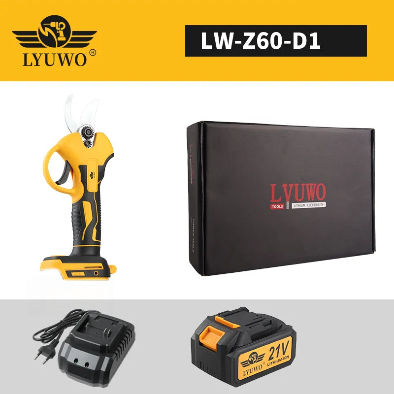 LYUWO Rechargeable Wireless Pruning Scissors, Fruit Tree Potted Pruning Electric Tool, 20V Brushless, 30mm