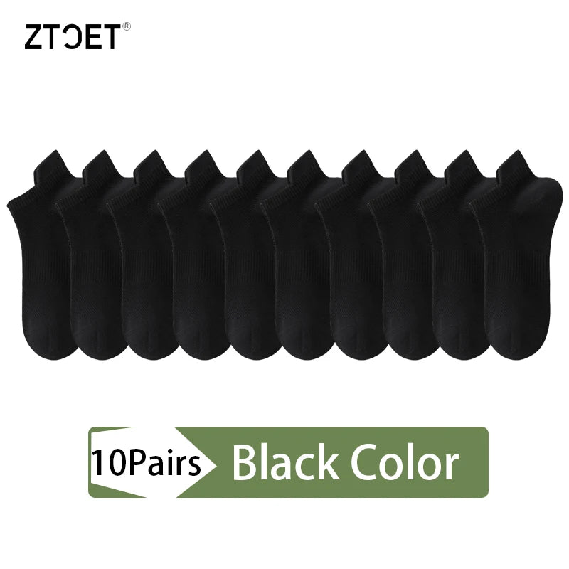 10Pairs Men Combed Cotton Socks Mesh Antibacterial Breathable Fashion Black High Quality Man Sock New For Male Size EU38-45