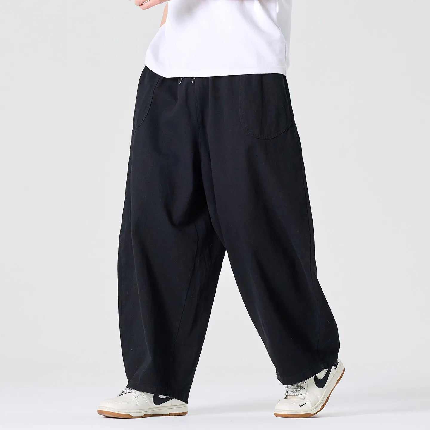 Wide Leg Pants Men Loose Fashion Harajuku Casual Trousers Men Cotton Comfortable Joggers Solid Color Cargo Pants Men Streetwear