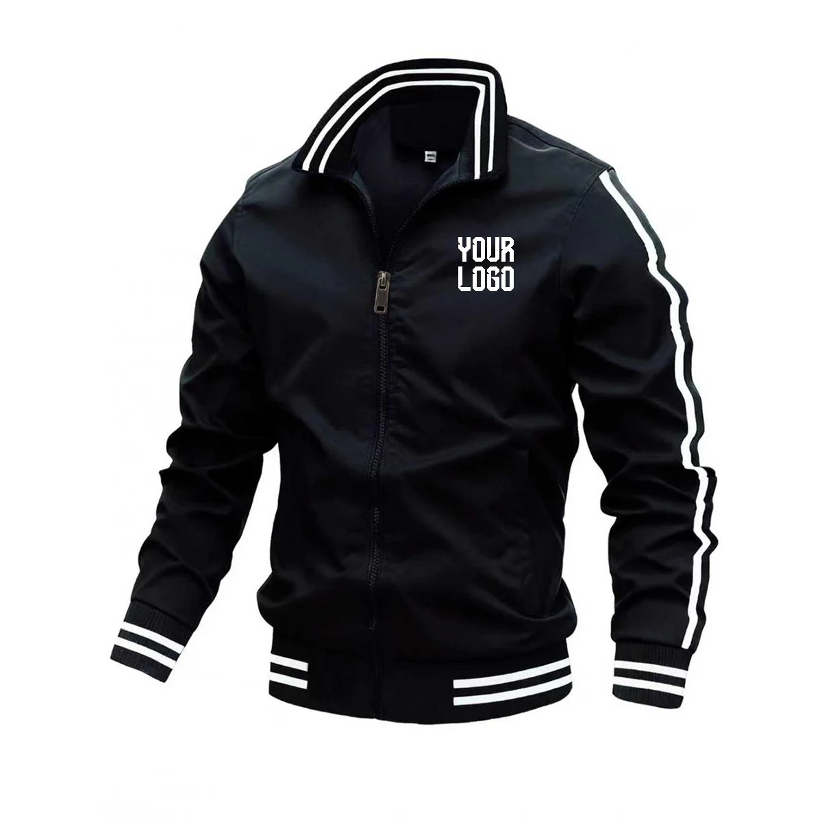 Men's full-zip jacket, featuring a simple zipper pocket design, customizable logo, sporty and outdoor street style