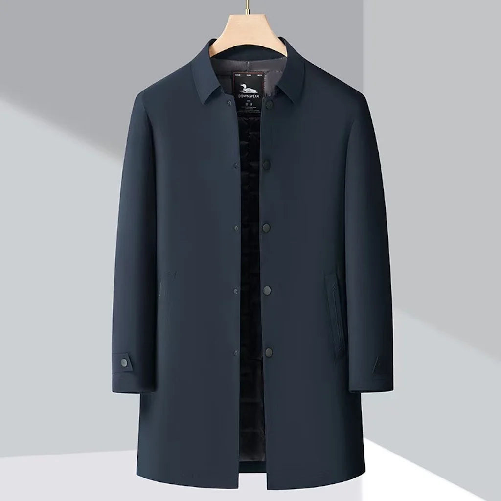 Luxury Brand Long Down Jacket Men's Winter Casual Thick Flip Collar White Duck Down Warm Parka Business Lightweight Trench Coat