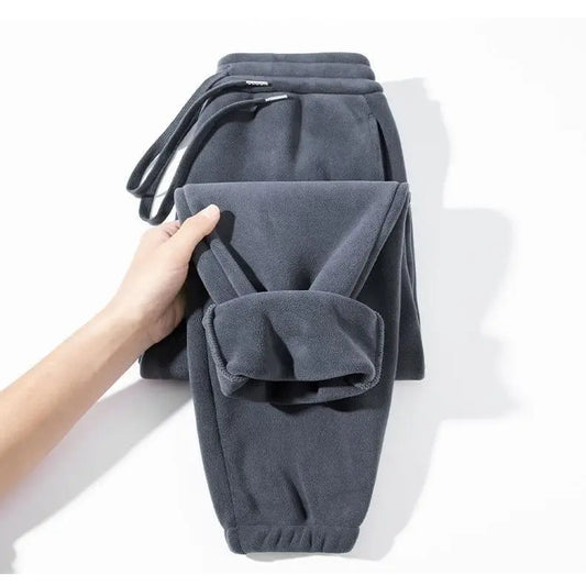Men's Fleece Lined Trousers Winter Wearable Thickened Wear Resistant Cuffed Pants Youth Fashion Loose Fit High Waist Long Tro...