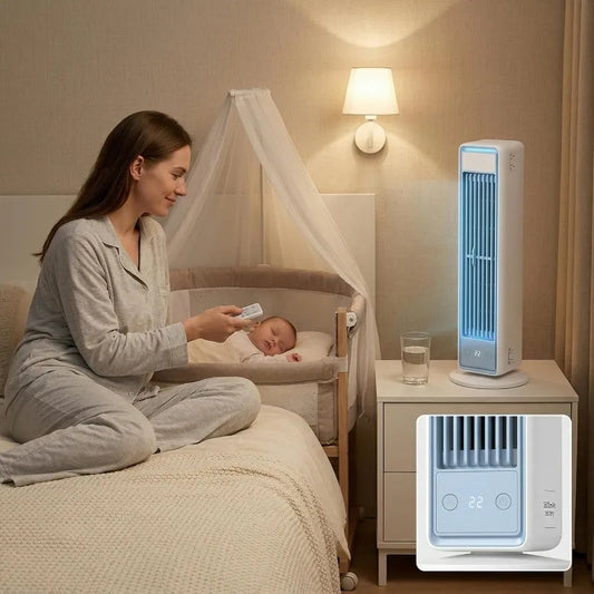 Tower Fan Strong Wind Cooling 3600mAh Bladeless Portable Air Conditioner with Remote Control Quiet 5 Speeds for Home Office room