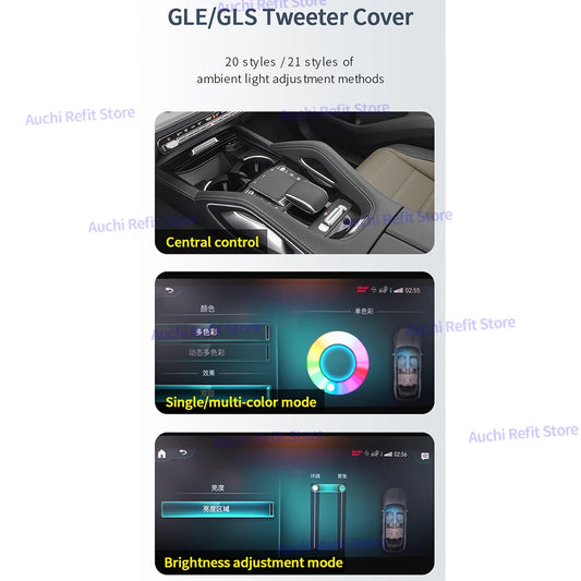 64 Colors LED 3D Speaker Tweeter Cover For Mercedes Benz W167 GLE GLS Class AMG 2020 GLE53 Metal Ambient Light Decorative Cover
