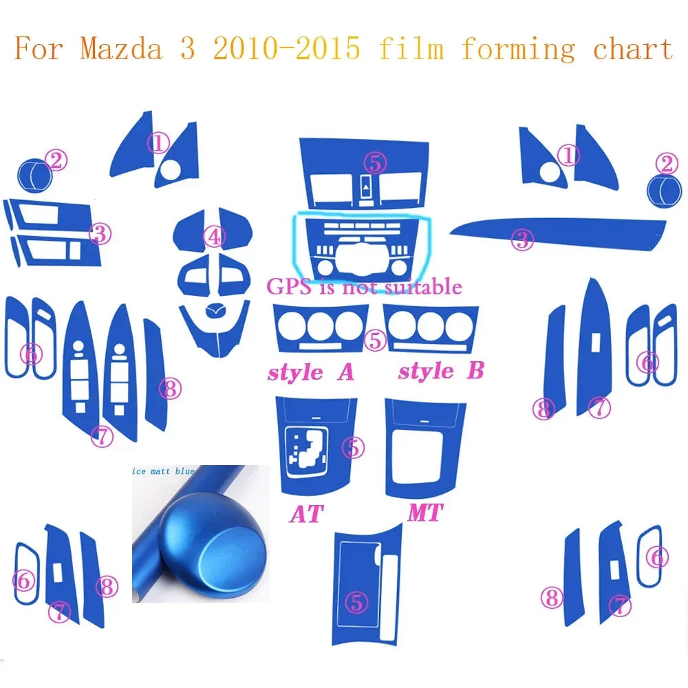 For Mazda 3 2010-2015 Interior Central Control Panel Door Handle Carbon Fiber Stickers Decals Car styling Accessorie
