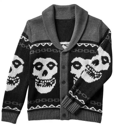 Autumn Winter y2k Portrait Print Harajuku Men Sweater Fashion Men and Women Long Sleeves Warm Gothic Ghost Knitted cardigan Coat