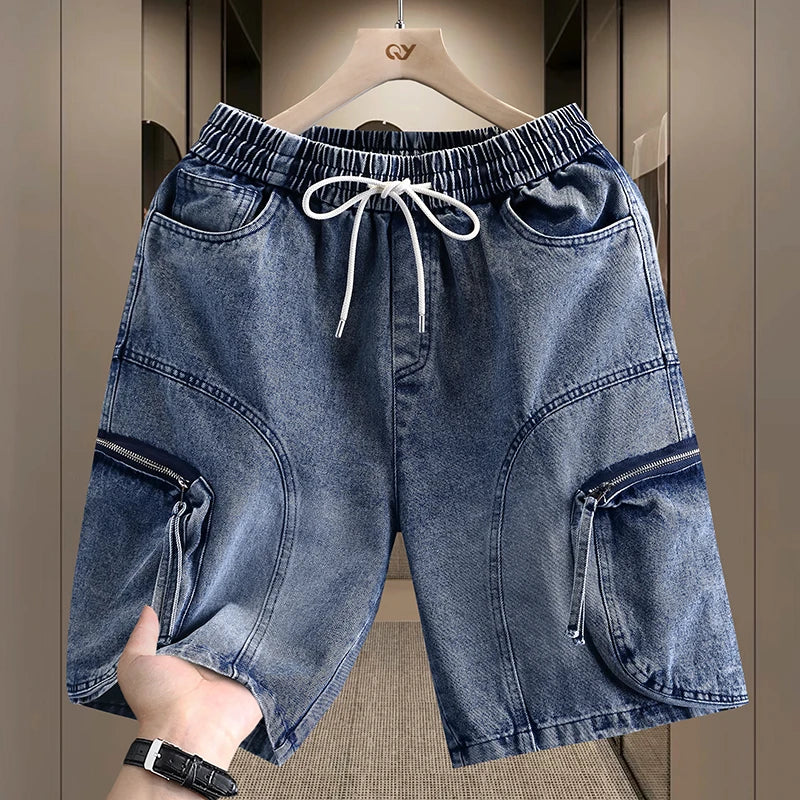 Men's Cargo Shorts New Summer Fashion Thin Cotton Blend Casual Denim 5-Point Pants Street Trendy Daily Comfortable Jean Shorts