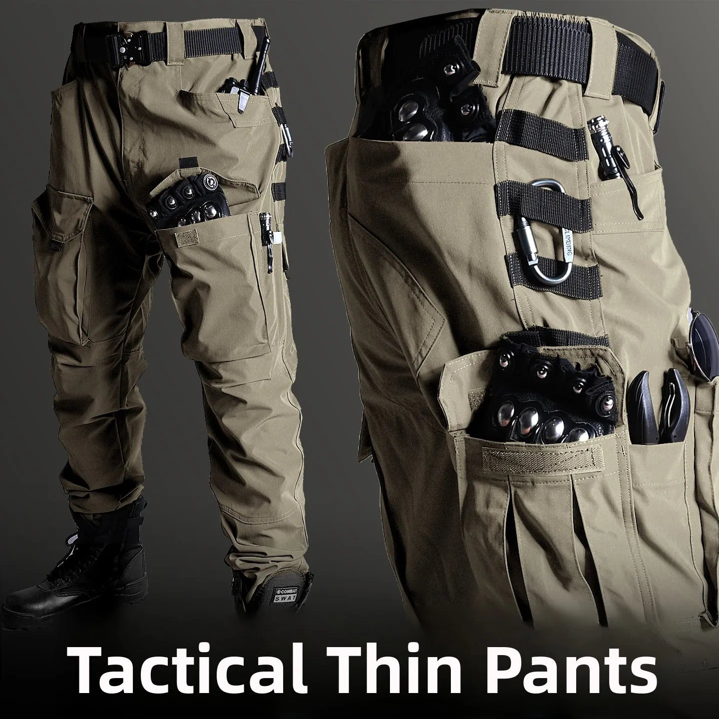 Black American Style Outdoor Training Pants Quick Dry Tactical Multi Pocket Men's Waterproof Wear Resistant Cargo Pants