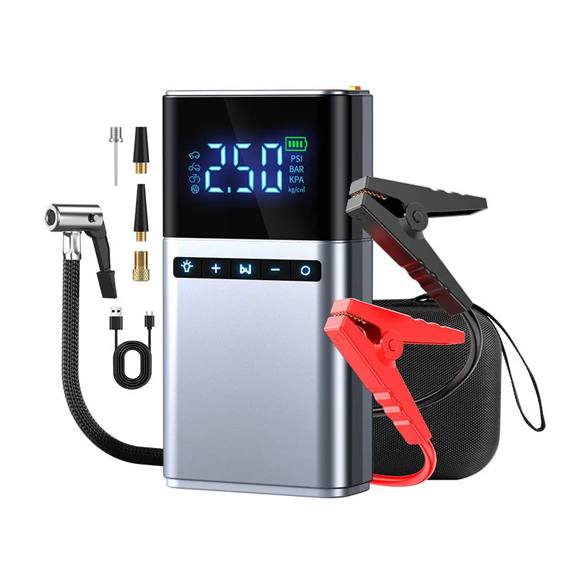 Multi-Function Portable Car Jump Starter & Air Compressor, 2-in-1 Emergency Battery Booster with Tire Inflator