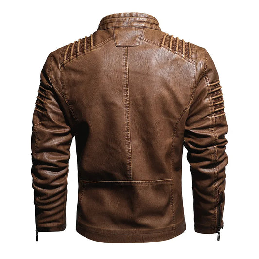 Men's Thickened PU Leather Motorcycle Jacket Casual Fashion Outerwear for Youth