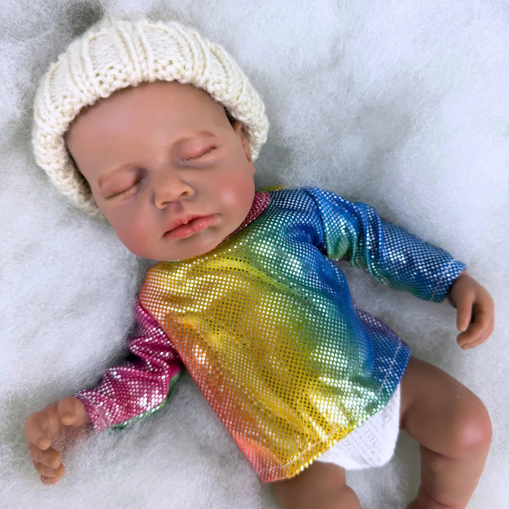 13 Inch Dark Skin LouLou All Silicone Reborn Doll Lifelike Elastic Soft Solid Silicone Washable Doll Stress-relieving Toys