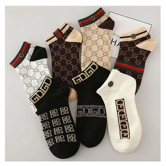 5/10/20 Pairs Winter Socks Men Short Breathable Luxury Socks Designer Brand Low-Cut Fashion Trendy Ankle Socks Geometric Pattern