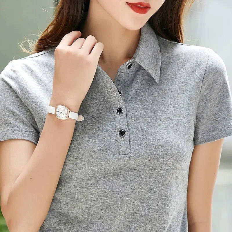 Female Tee Slim 100β
Cotton Plain Button Women's Polo Korean Clothing Goth T-shirts Elegant Cheap Aesthetic Hot Sales Emo Kpop