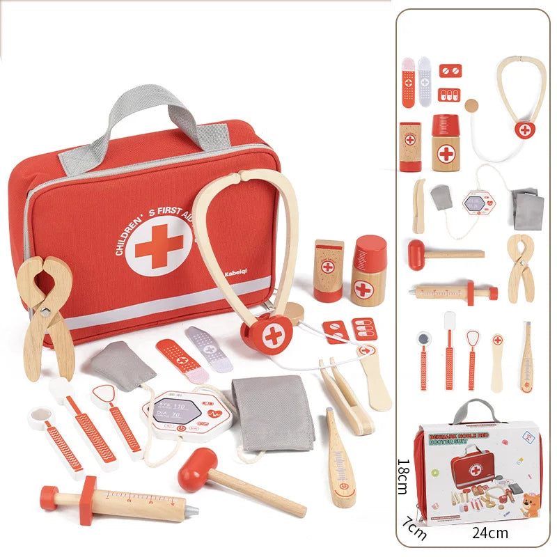 Wooden Pretend Play Doctor Educational Toys for Children Medical Simulation Medicine Chest Set for Kids Role Playing Pretend Toy