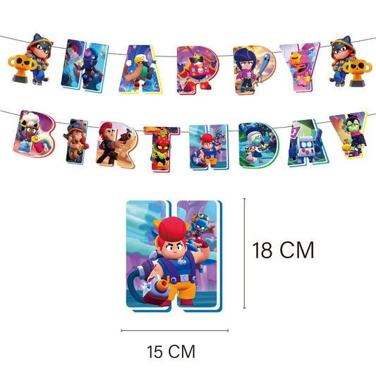 Anime Game Theme Party Supplies Flag Pull Banner Cake Topper Balloon Set Kid Girl Boy Happy Birthday Party Baby Shower Decor