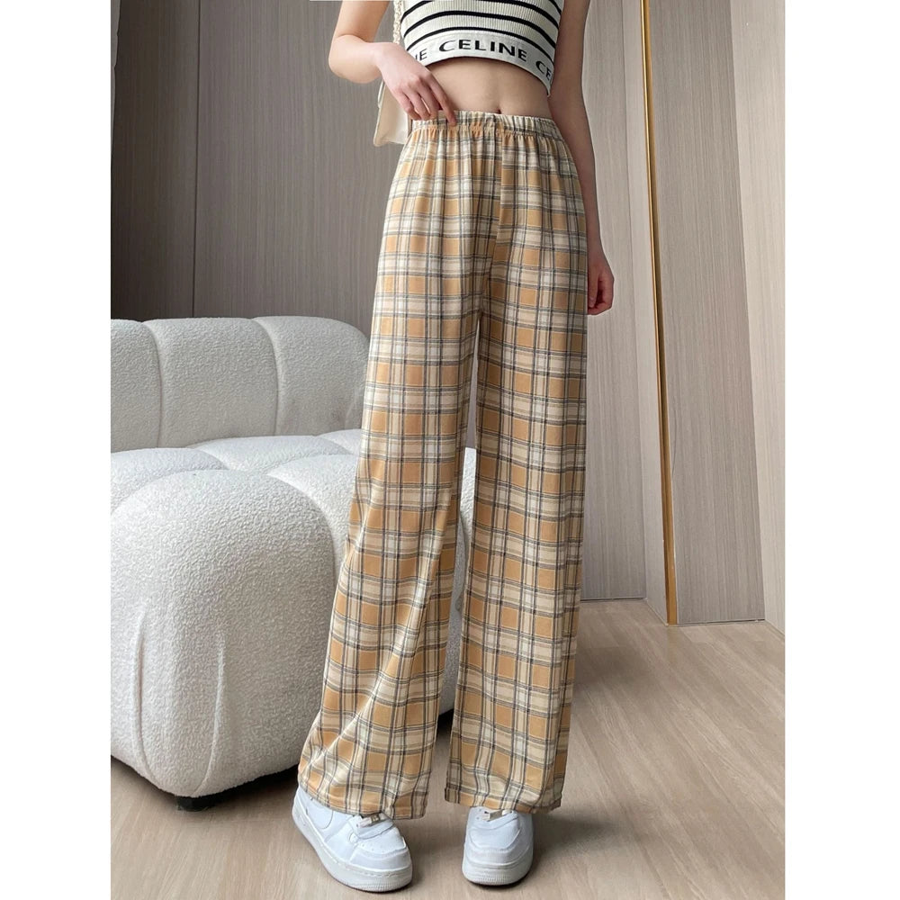 Lamb Velvet Fce Lined Thi Plaid Casual Pants Women's Autumn Winter Loose Straight Leg Wide Leg Cotton Spwear Trousers