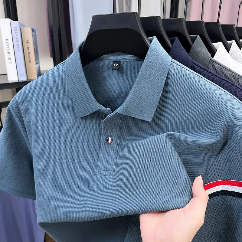 High-end Summer New Pure Cotton Short-sleeve T-shirt, Men's Casual Versatile Polo Shirt with Collar, All-cotton Top, Dad Outfit