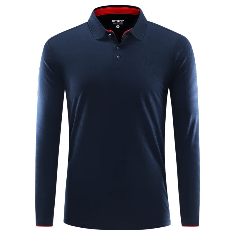 Quick Dry Long Sleeve Polo Custom Logo High Quality Lapel Sports Polo Shirt Embroidery Design Company Team Shirt Printing Image
