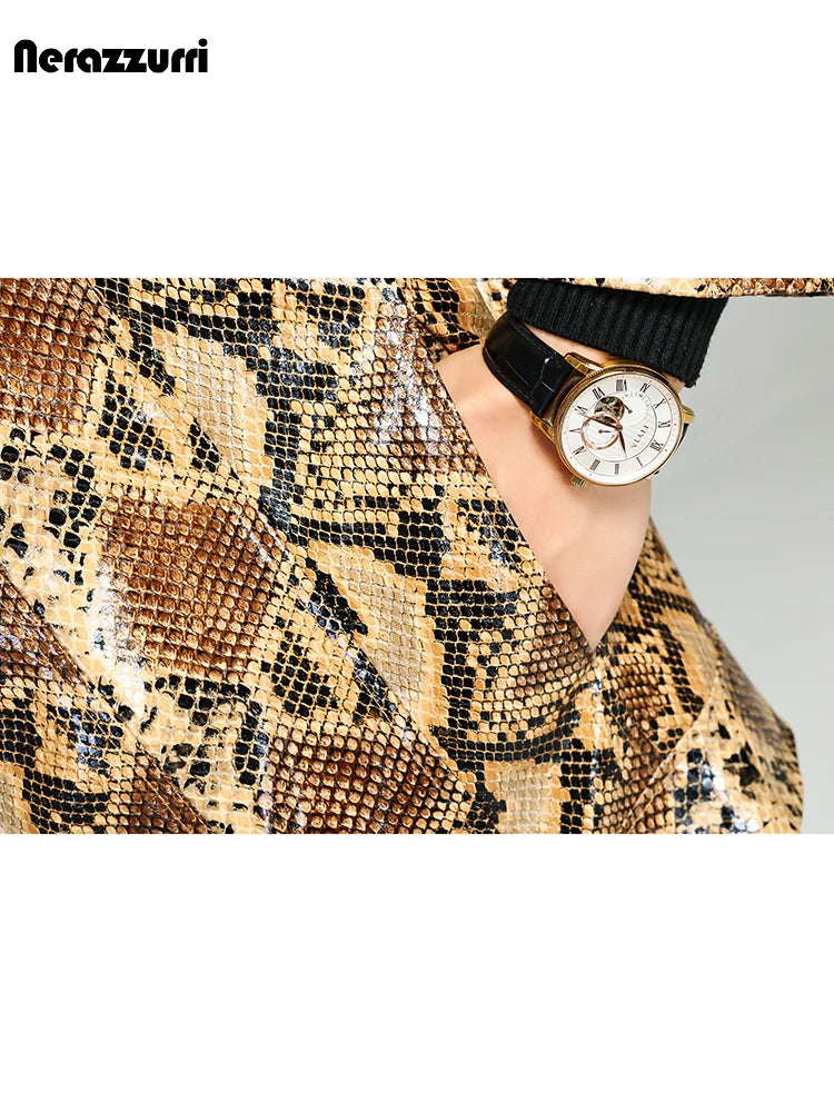 Nerazzurri Autumn Short Handsome Cool Colorful Snakeskin Print Pu Leather Jacket Men Luxury European Style Clothes 2023 EU Size