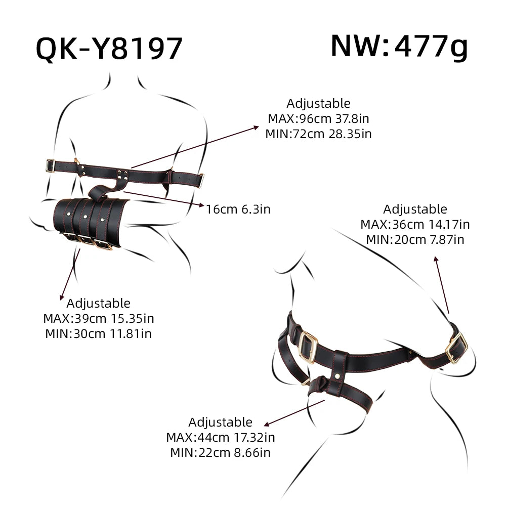 QKKQ Microfiber Leather Body Binding Belt Erotic Set Chest Restraint Bandage Handcuffs Wrist Thigh Strap BDSM Slave Couple Games