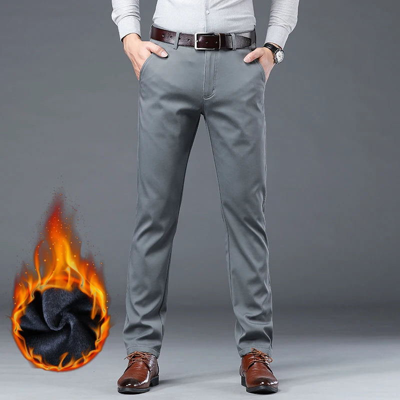 Autumn Winter Clothing Warm Fleece Men's Suit Pants Cotton Business Thick Work Korea Casual Flocking Trousers Male Oversized 40