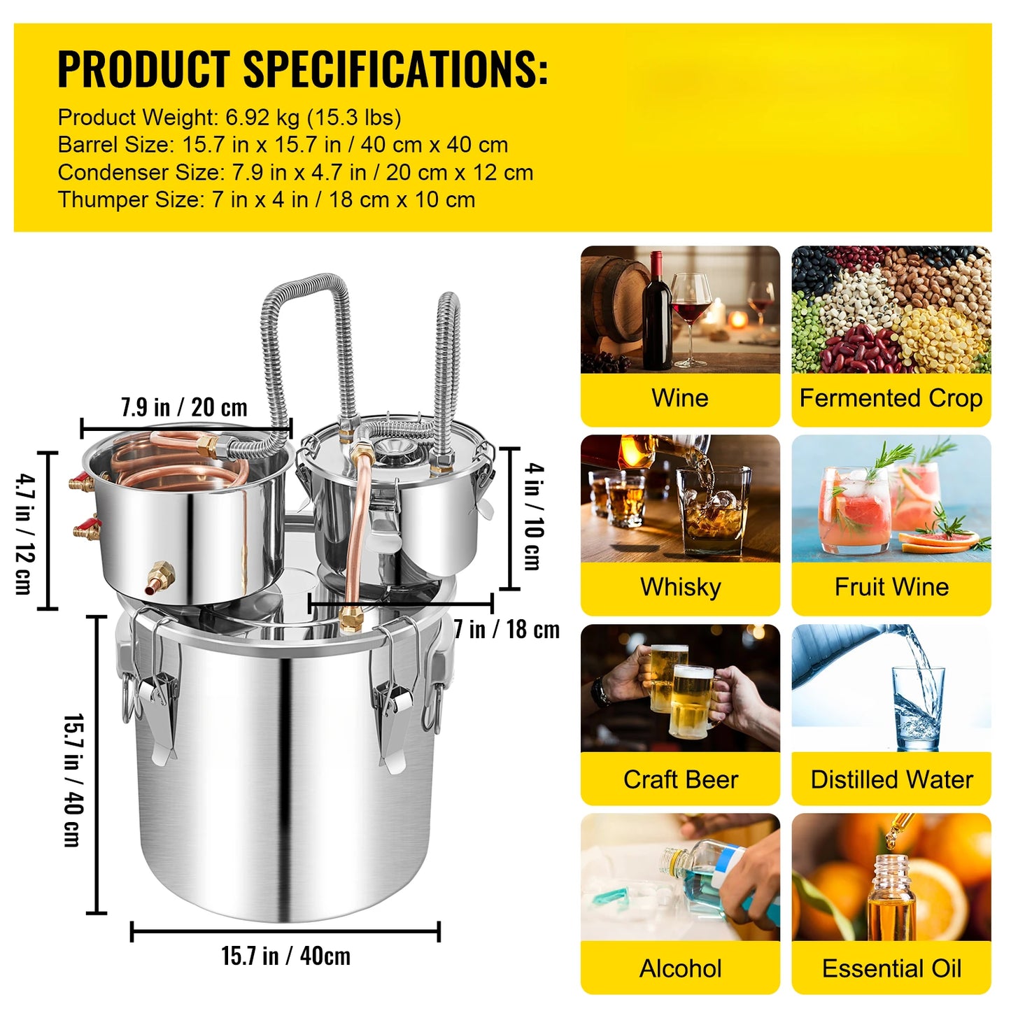 12L 20L 30L 50L Alcohol Brewing Distiller DIY Moonshine Apparatus Stainless Steel Still Whisky Beer Brandy Home Appliance