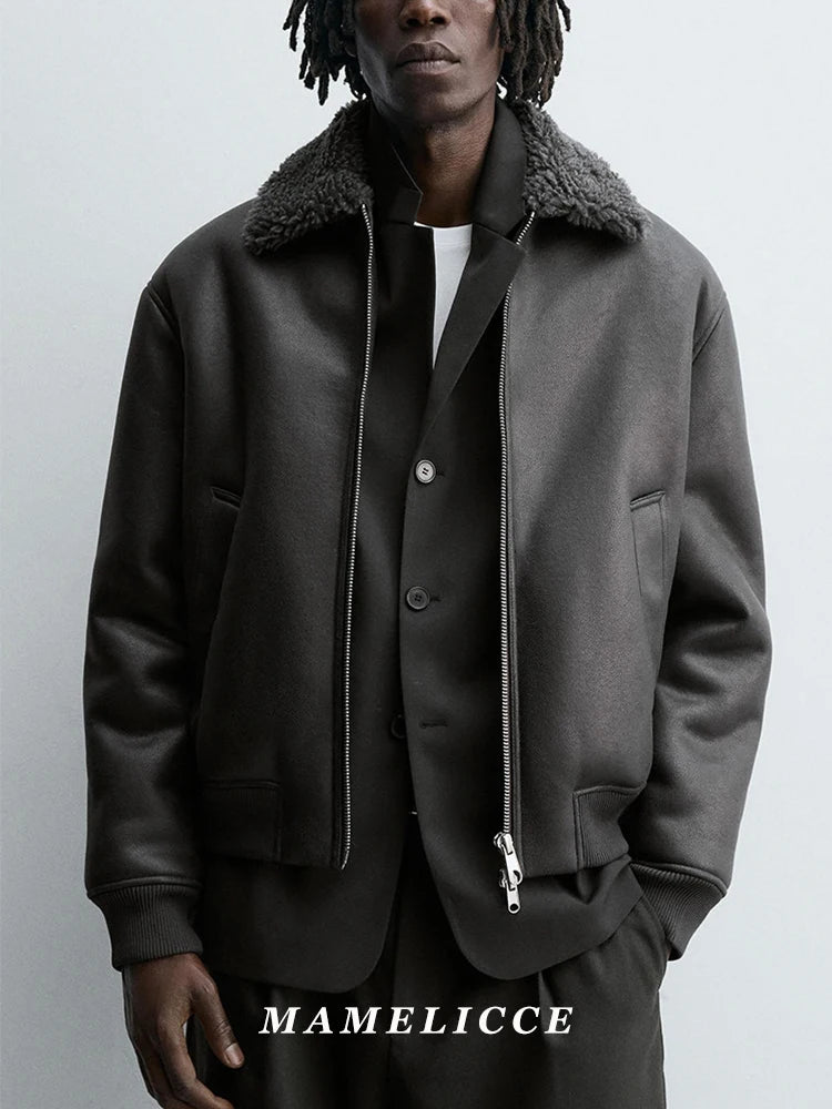 MAMELICCE Original design Synthetic lambswool Fur suede leather jackets for man Turn-down collar jackets for man leather coat