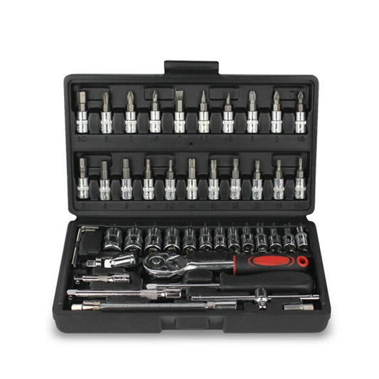 46Pcs Car Repair Tool Kit 1/4-Inch Socket Set Car Repair Tool Ratchet Torque Wrench Combo Auto Repairing Set Mechanic Tool
