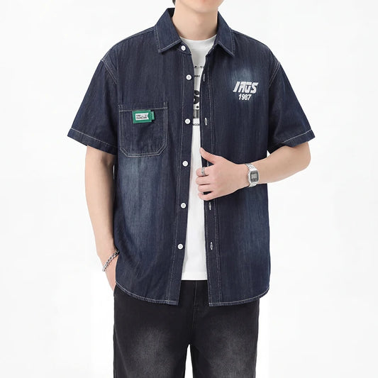 Men's Thin Denim Shirt New Summer Fashion Breathable 100% Cotton Lightweight Loose Short Sleeve Top Streetwear Daily Commute