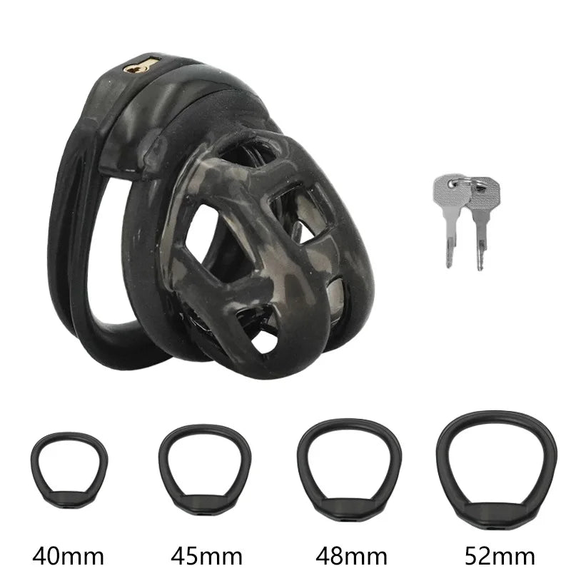 Soft Silicone Chastity Cage Device Anti-Cheating Penis Lock with 4 Size Cock Rings Penis Restraints for Men Discreet Sex Toys