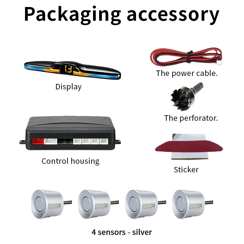 Source Factory 4-Probe Parking Sensor System 22mm 12V Voice Prompt Waterproof Reversing Radar Car Parking Assistance Kit
