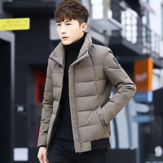 Super Warm Men's Quilted Jacket with Stand Collar Korean Design Thickened Winter Coat Youth Outdoor Sportswear