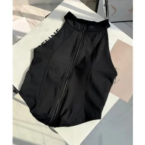 Women's Summer Sports Bra Top with Chest Pad Front Zipper Slim Fit Yoga Fitness Running Training Vest Comfortable Underwear