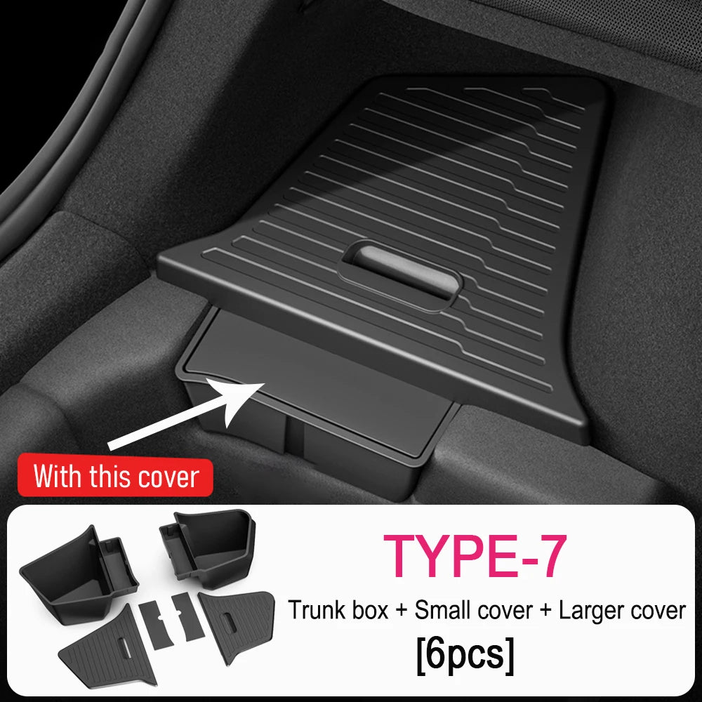 For Tesla Model Y Juniper 2025 2026 Car Trunk Side Storage Box Cover plate organizer Car trunk side storage box refit Accessorys