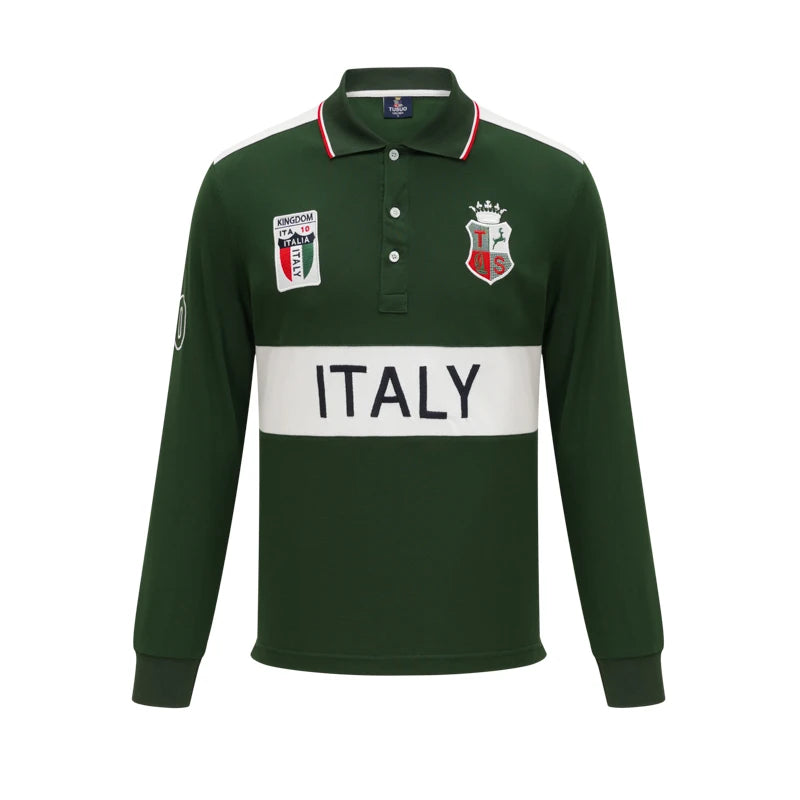 Men's Polo Shirt Europe Italy Long Sleeve Casual High-End Cotton Embroidery Luxury Stitching Contrast Color Original Design